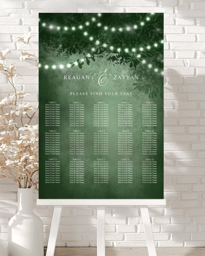 Green Rustic Tree Lights Wedding Seating Chart Foam Board