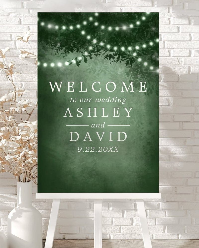 Green Rustic Tree Lights Wedding Welcome Foam Board