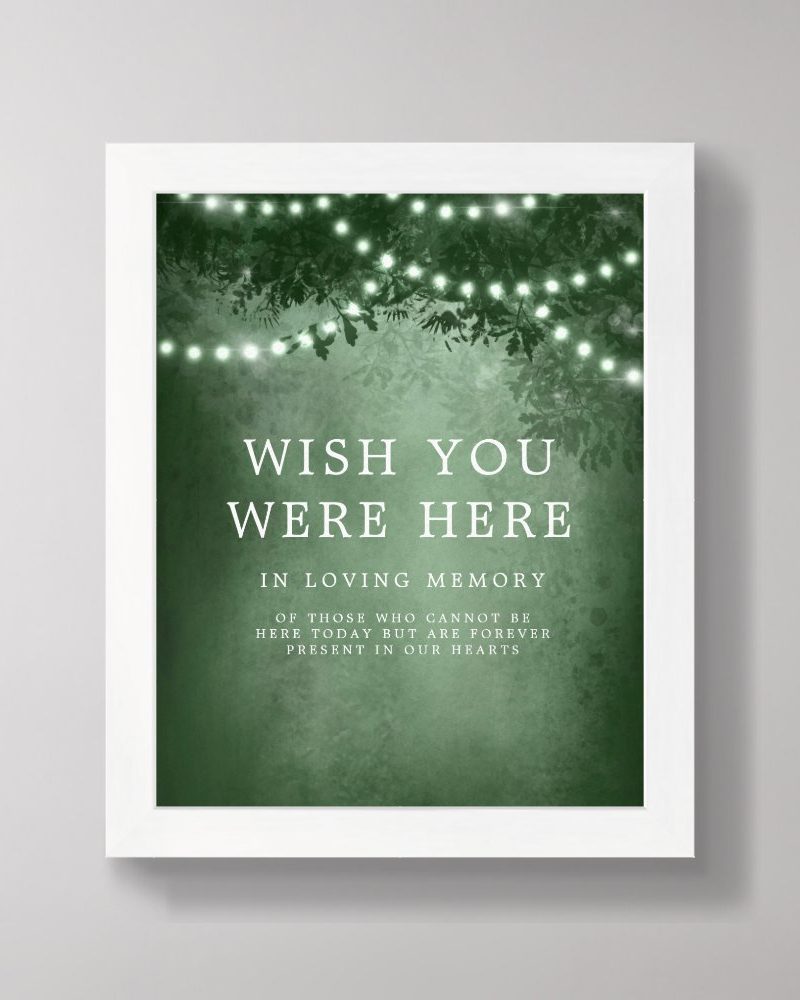 Green Rustic Tree Wish You Were Here Wedding Sign