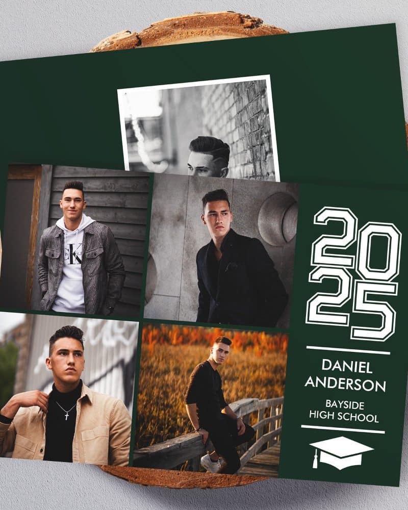 Graduation announcement for Daniel Anderson, Bayside High School, class of 2025, featuring multiple photos of the graduate.