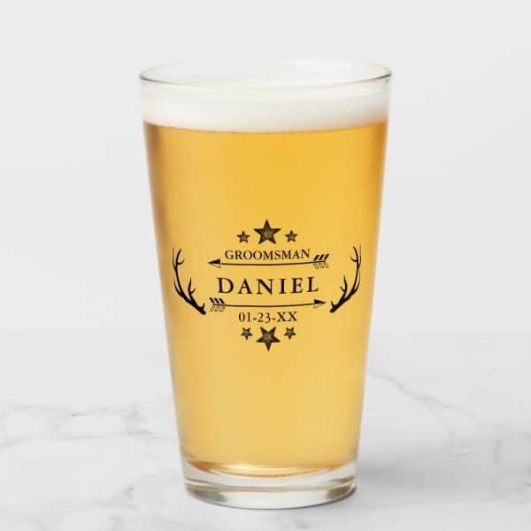 Groomsman Gift Wedding Favor Personalized Antlers Glass