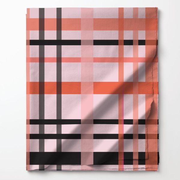 Pink, Orange, And Black Plaid Fabric.