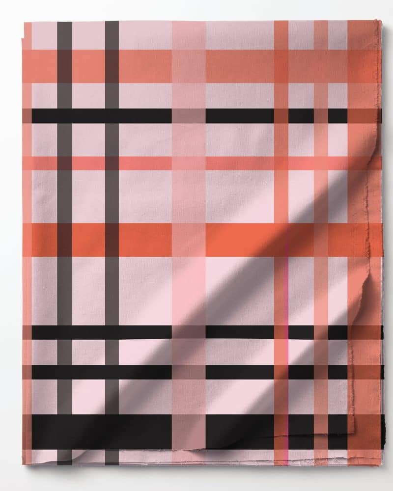 Pink, orange, and black plaid fabric.