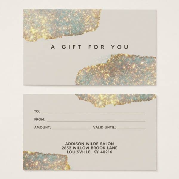 Gift Certificate With Gold And Beige Glitter Design.