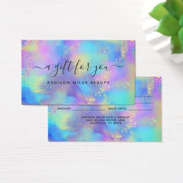 Pastel Rainbow Gift Certificate For Addison Wilde Beauty With Gold Glitter.