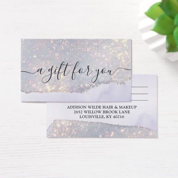 Gift Certificate With Lavender And Gold Glitter Design.