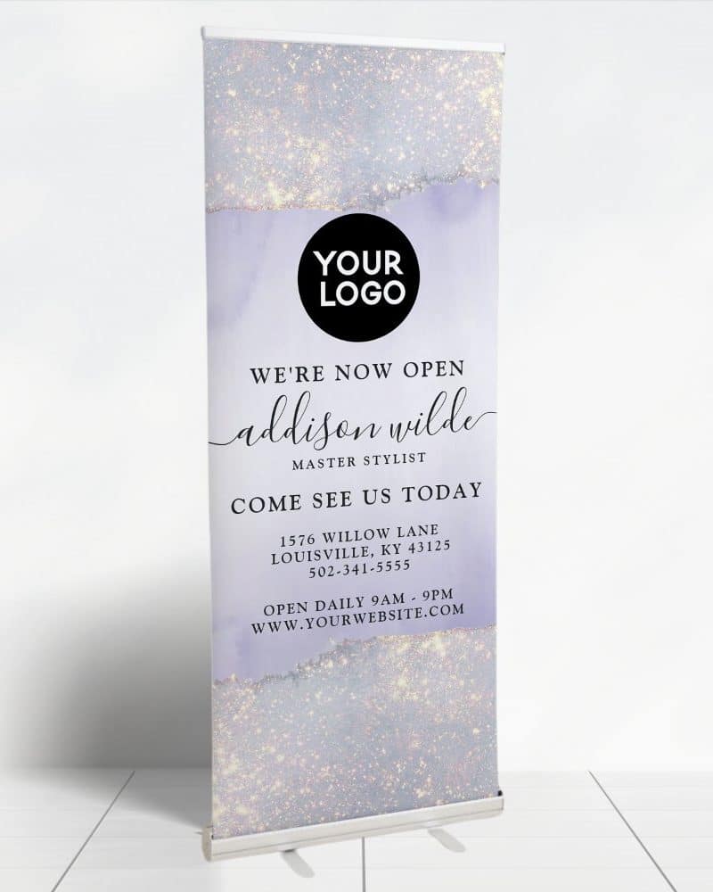 Holographic Purple Glitter Luxury Glam Business Retractable Banner