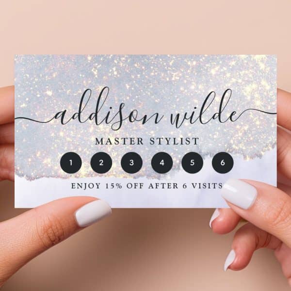 Loyalty Card For Addison Wilde, Master Stylist; Six Visit Punch Card With 15% Off Reward.