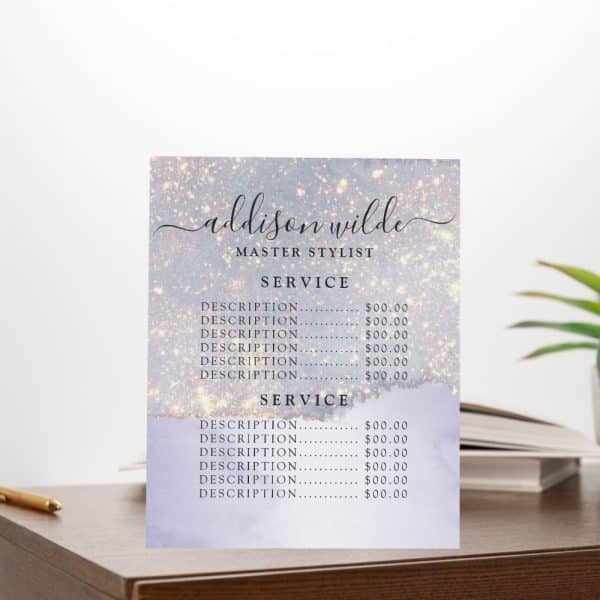 Price List For Addison Wilde, Master Stylist. The List Shows Services And Their Prices.