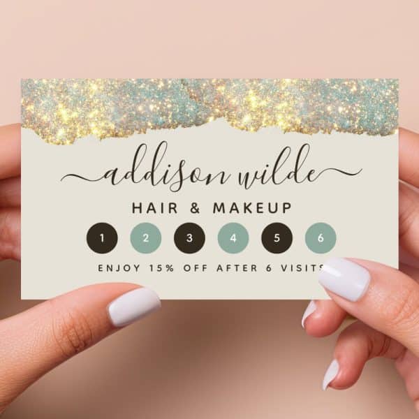A Six-Visit Loyalty Card For Addison Wilde Hair &Amp; Makeup, Featuring A Sparkly Design.