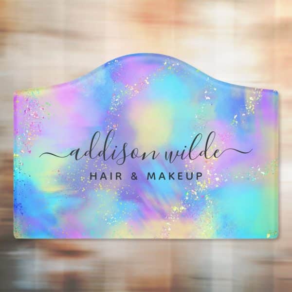 Pastel Rainbow Business Sign With The Name Addison Wilde Hair &Amp; Makeup.