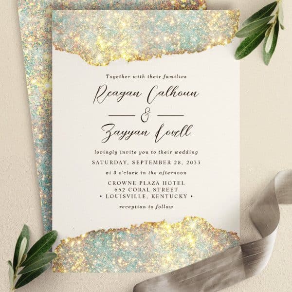 Wedding Invitation For Reagan Calhoun And Zayyan Lovell, September 28, 2033, At The Crowne Plaza Hotel In Louisville, Kentucky.