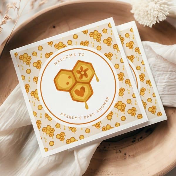 Baby Shower Invitation With A Honeycomb Design.