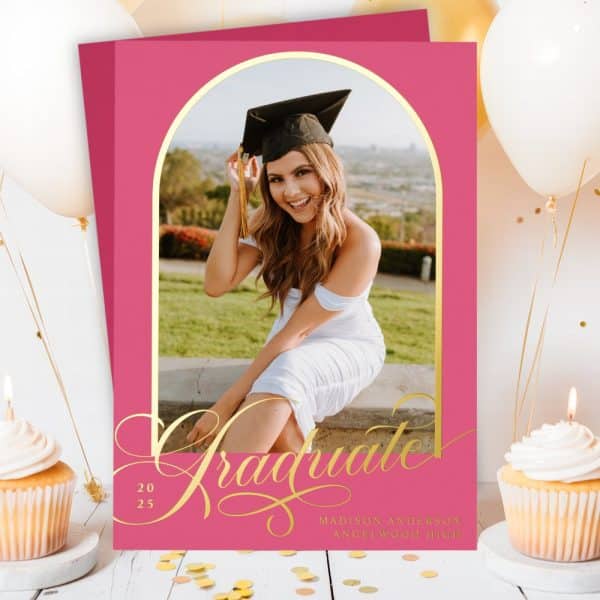Graduation Announcement Featuring A Photo Of A Smiling Graduate In Cap And Gown.