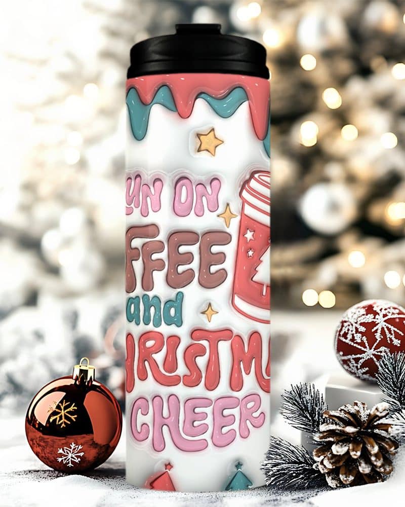 Christmas coffee tumbler with a fun, 3D design.