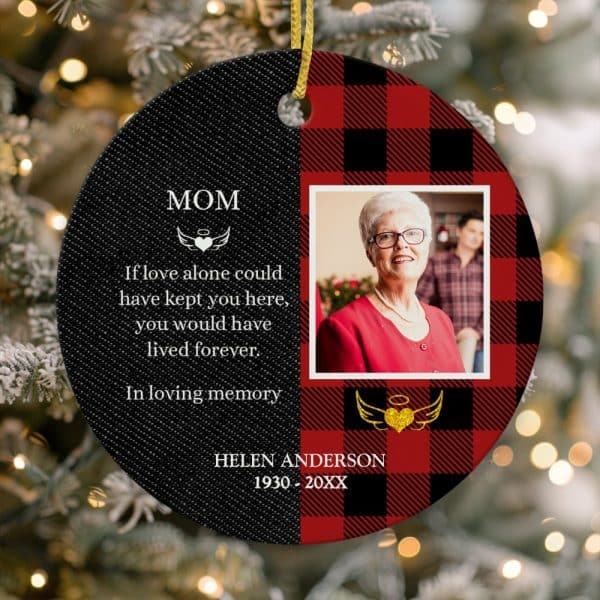 Round Christmas Ornament With A Photo Of Helen Anderson, 1930-20Xx, And A Message Expressing Remembrance.