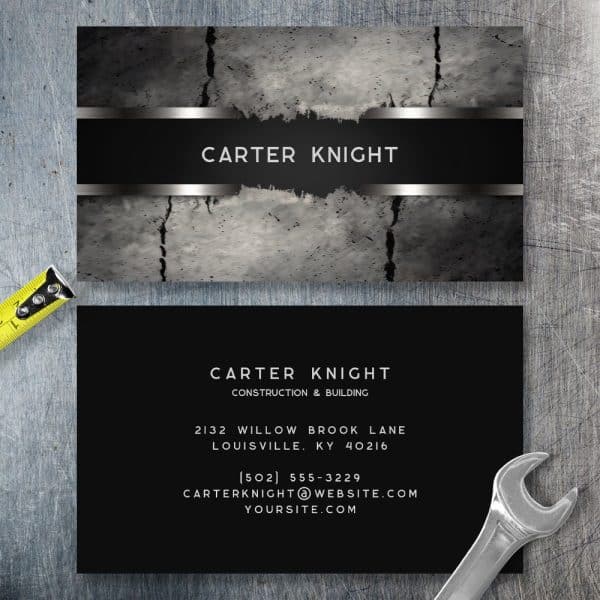 Business Card For Carter Knight Construction &Amp; Building, Featuring A Dark Gray Textured Design.