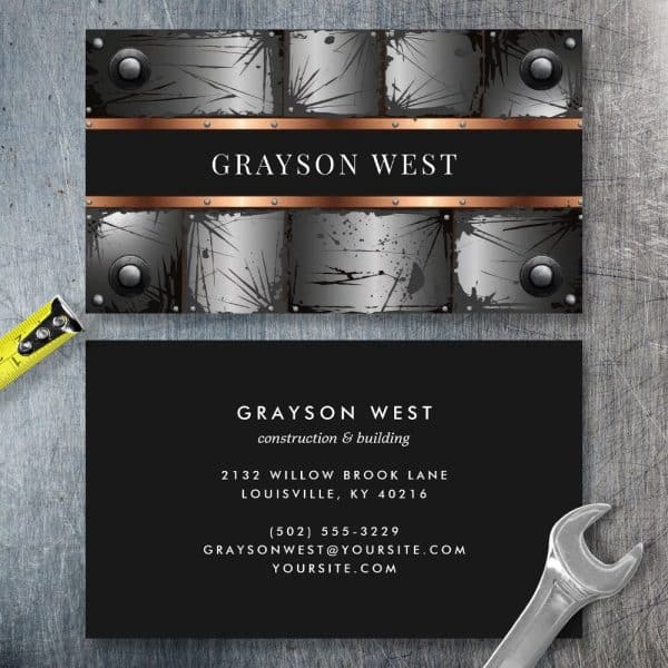 Grayson West Construction Business Card With A Metallic Design.