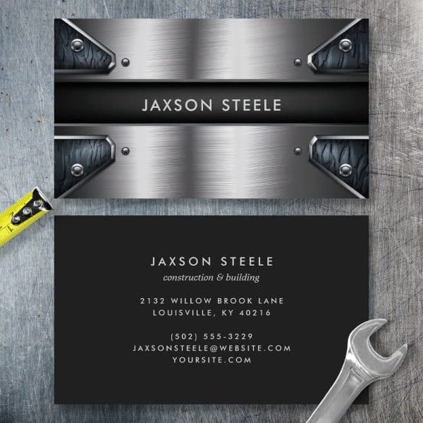 Jaxson Steele Business Card With Brushed Metal Design.