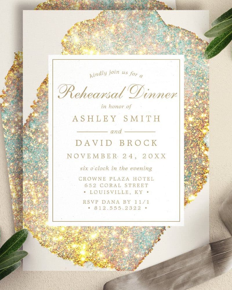 Iridescent Glitter Rehearsal Dinner Invitation