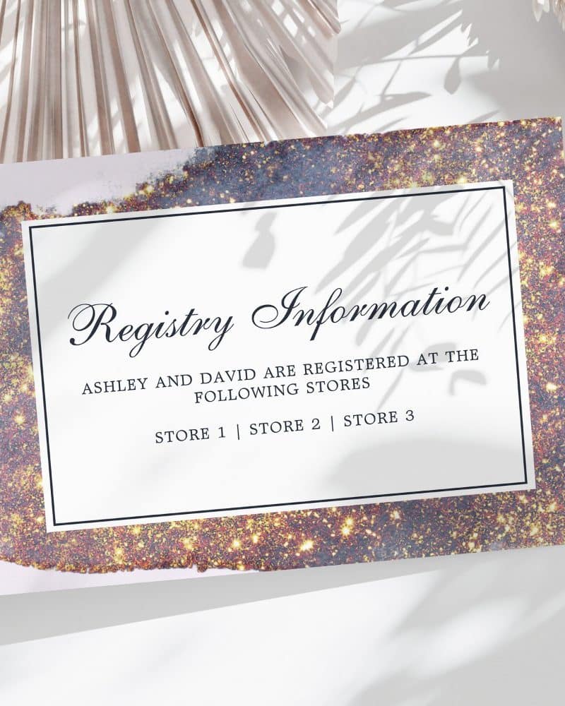Registry information for Ashley and David, listing three stores.
