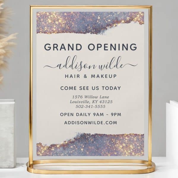 Grand Opening Sign For Addison Wilde Hair &Amp; Makeup, Including Address And Hours.