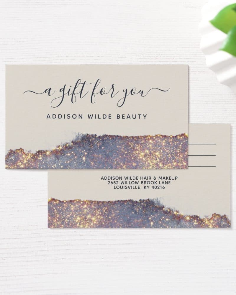 Addison Wilde Beauty gift certificate with sparkly design.