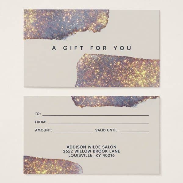 Gift Certificate With Gold Glitter Design.