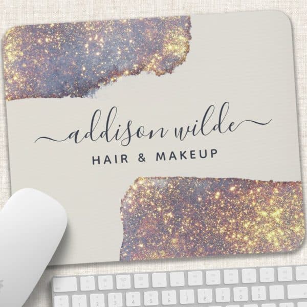Mousepad With Gold Glitter Design And Addison Wilde Hair &Amp; Makeup Text.