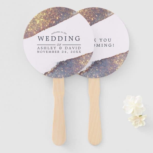 Iridescent Purple Gold Glitter Chic Wedding Hand Fan
