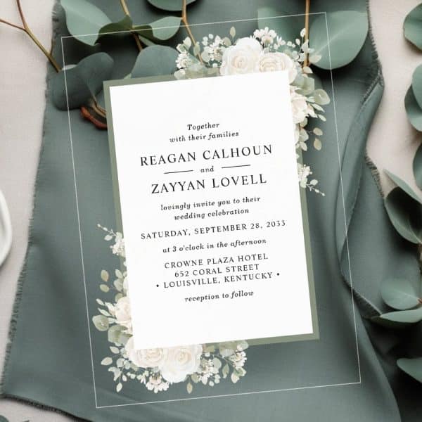 Wedding Invitation For Reagan Calhoun And Zayyan Lovell, September 28, 2033, At Crowne Plaza Hotel In Louisville, Kentucky.