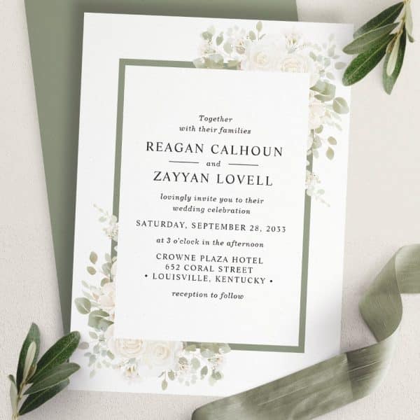 Wedding Invitation For Reagan Calhoun And Zayyan Lovell, September 28, 2033, At The Crowne Plaza Hotel In Louisville, Kentucky.