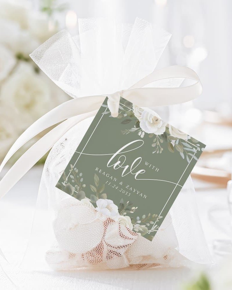 Ivory And Sage Elegant Floral Wedding Favor Tags