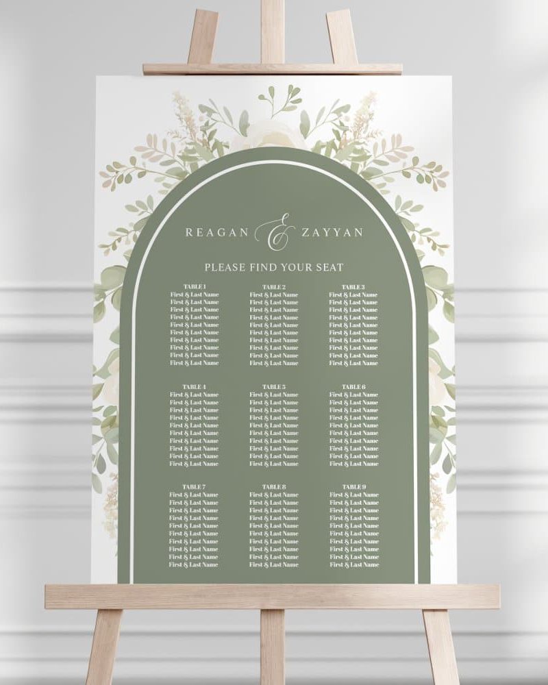 Ivory And Sage Floral Arch Wedding Seating Chart Foam Board