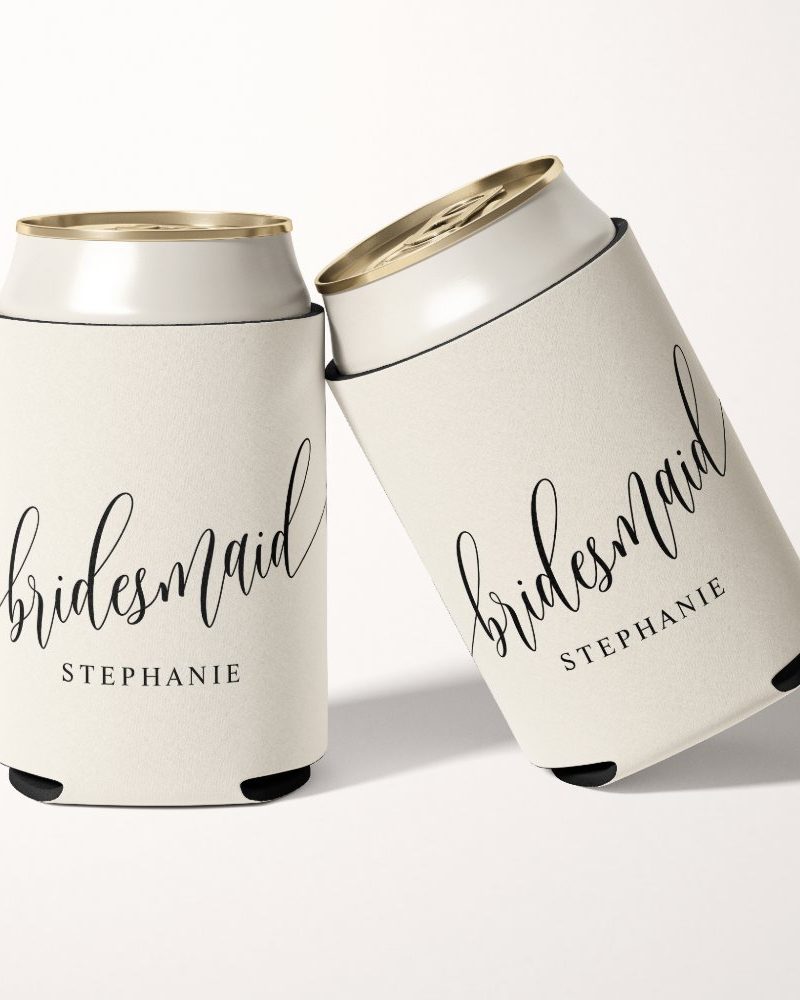 Ivory Cream Bridesmaid Modern Script  Can Cooler