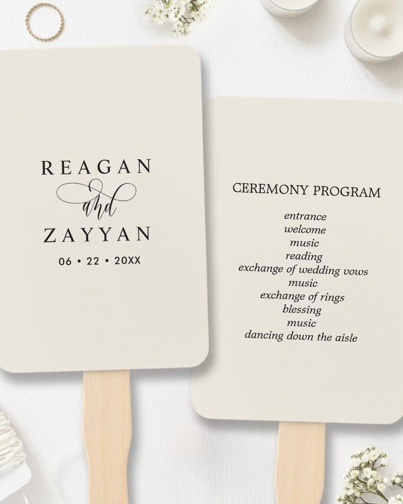 Ivory Cream Minimalist Wedding Program Hand Fan