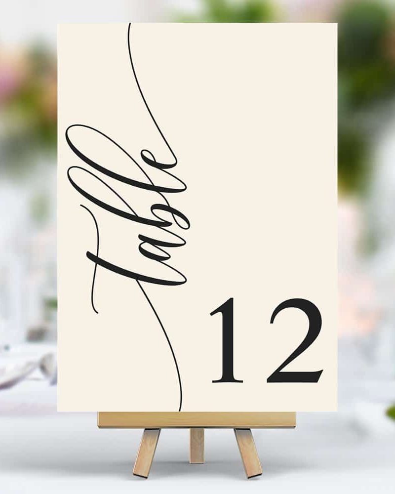 Ivory Cream Modern Calligraphy Wedding Table Number
