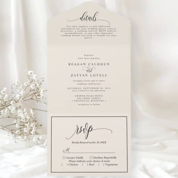 Wedding Invitation For Reagan Calhoun And Zayyan Lovell, With Date, Time, Location, And Rsvp Details.