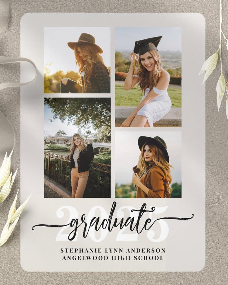 Graduation announcement featuring four photos of Stephanie Lynn Anderson, Angelwood High School graduate.
