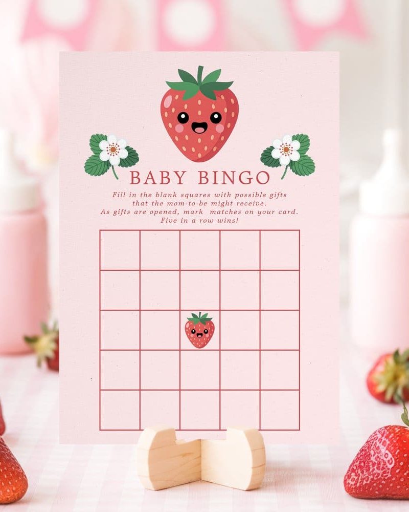 Kawaii Strawberry Baby Shower Bingo Game Card