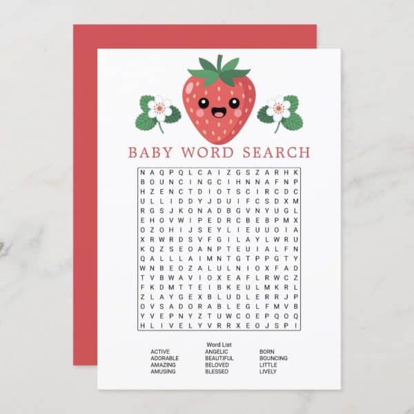 A Baby Word Search Puzzle Featuring A Cartoon Strawberry.