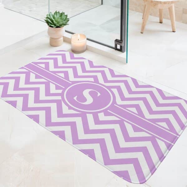 Lavender And White Chevron Bath Mat With A Monogrammed S.