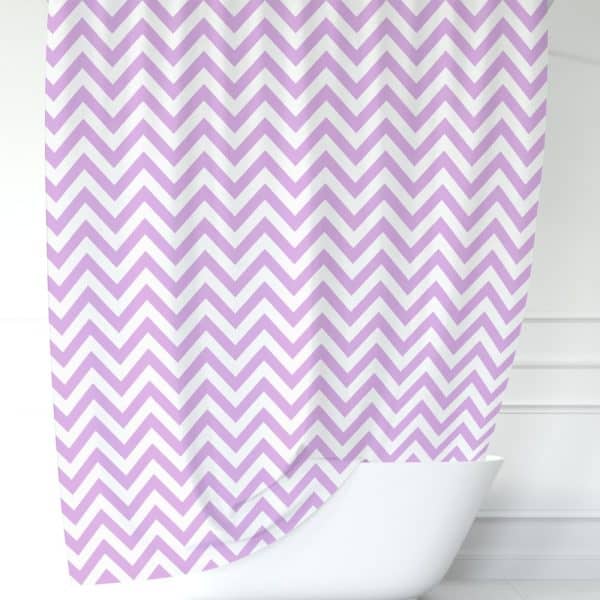 Lavender And White Chevron Patterned Shower Curtain.
