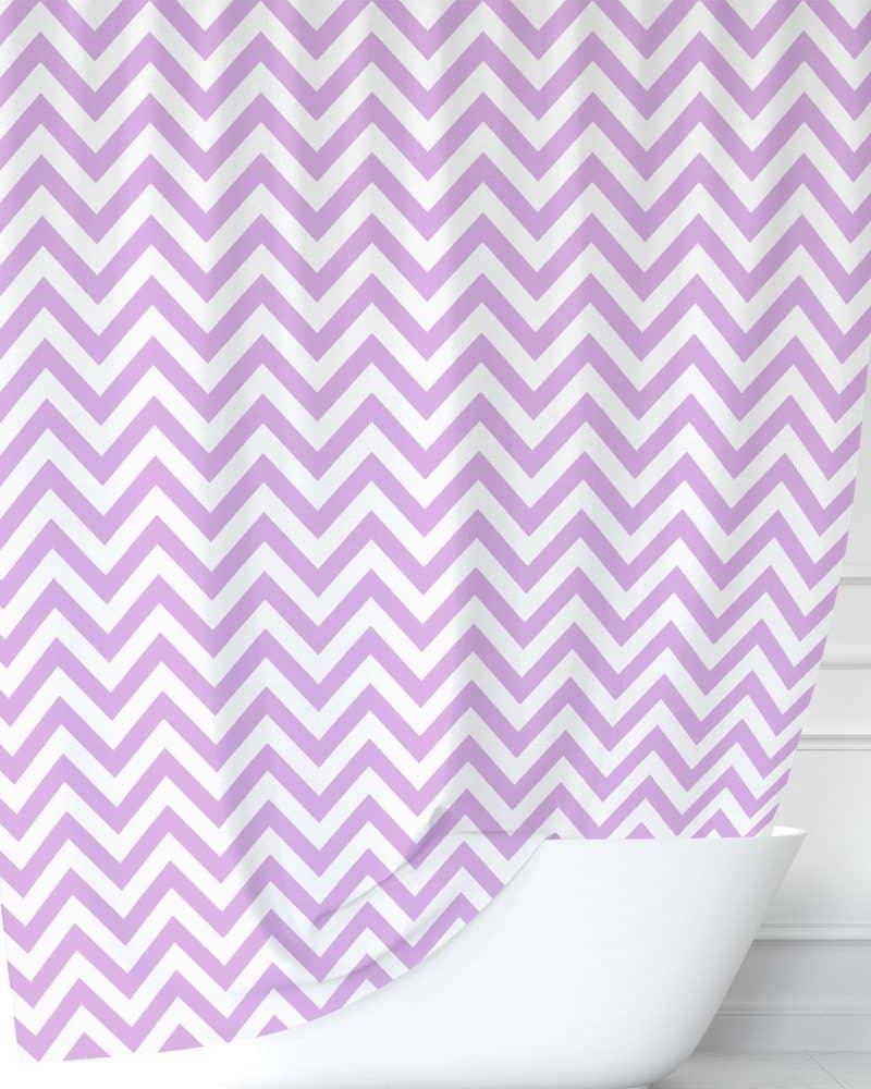Lavender and white chevron patterned shower curtain.