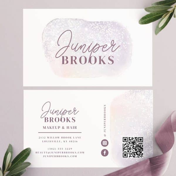 Juniper Brooks Makeup And Hair Business Card With Contact Information And Social Media Links.