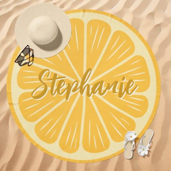 Personalized Lemon-Slice Beach Towel With The Name Stephanie.