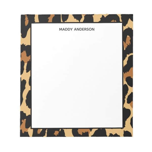 Personalized Notepad With A Leopard Print Border.