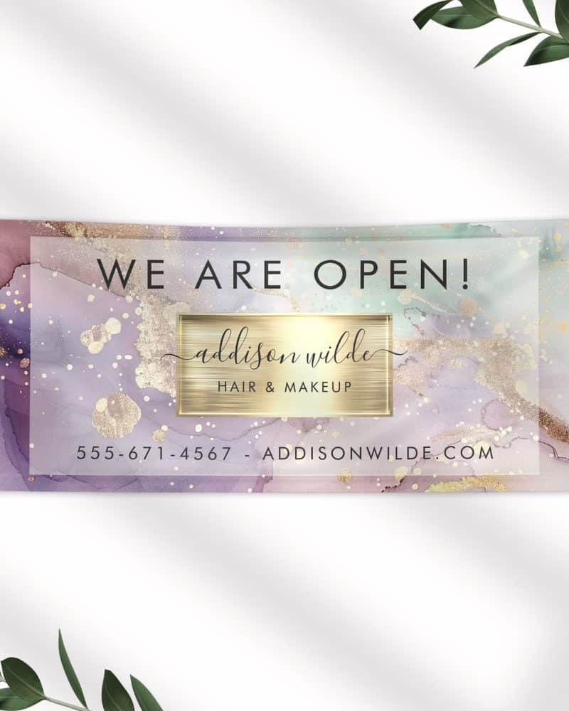 Lilac Glitter Watercolor Faux Gold Salon Opening Banner