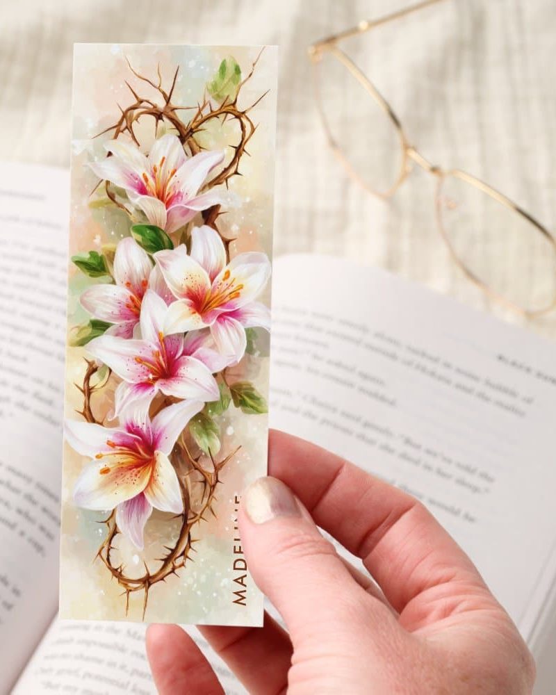 Lilies Crown of Thorns Personalized Christian Bookmarks