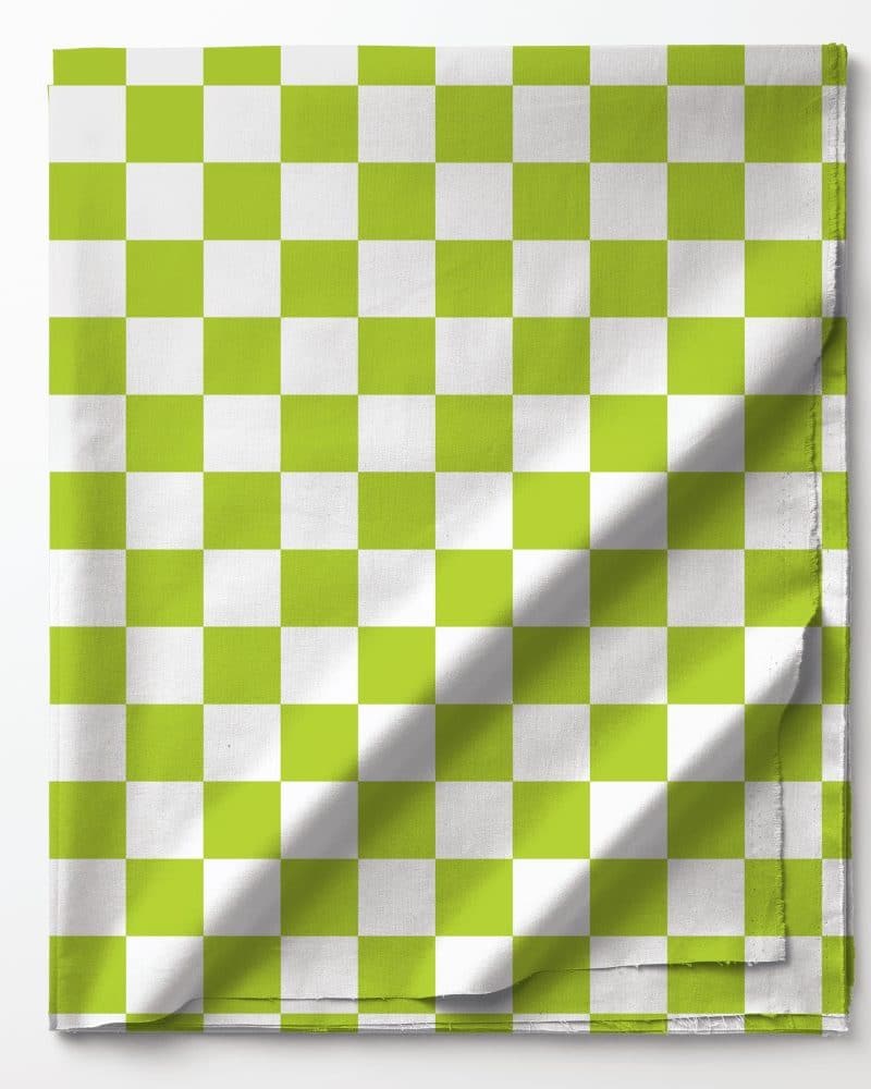 Lime green and white checkered fabric.